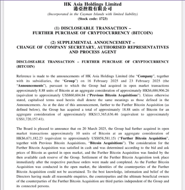 Hong Kong Firm Now Holds 19 BTC Hong Kong Firm Now Holds 19 BTC