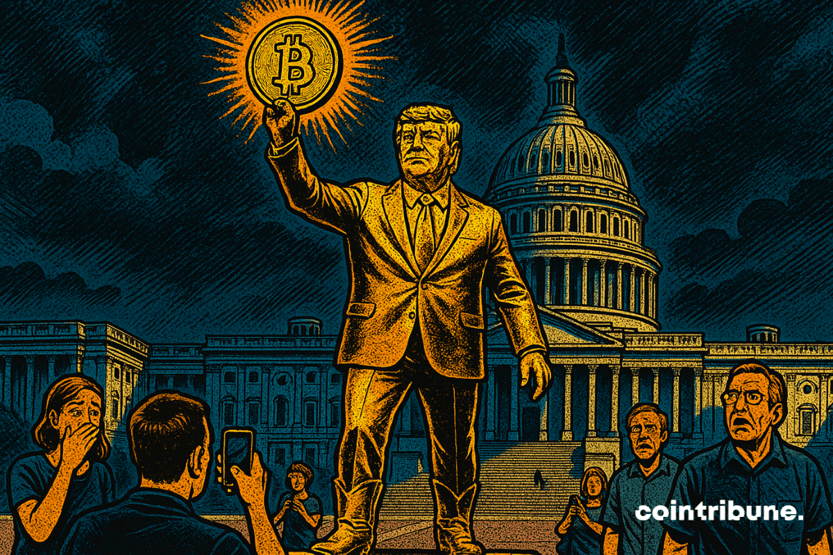 A Golden Statue of Trump Wielding a Bitcoin Causes a Scandal in Washington A Golden Statue of Trump Wielding a Bitcoin Causes a Scandal in Washington