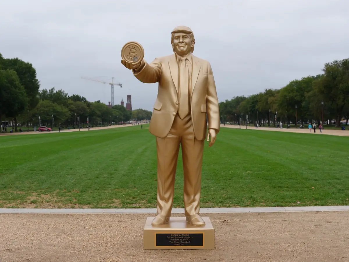 12-foot golden Donald Trump Bitcoin statue unveiled outside US capitol: Who’s behind it?